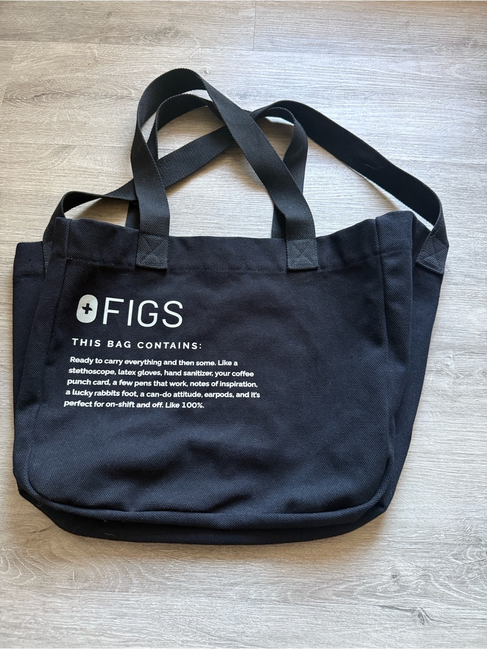 FIGS Black Canvas Tote Bag with White Logo